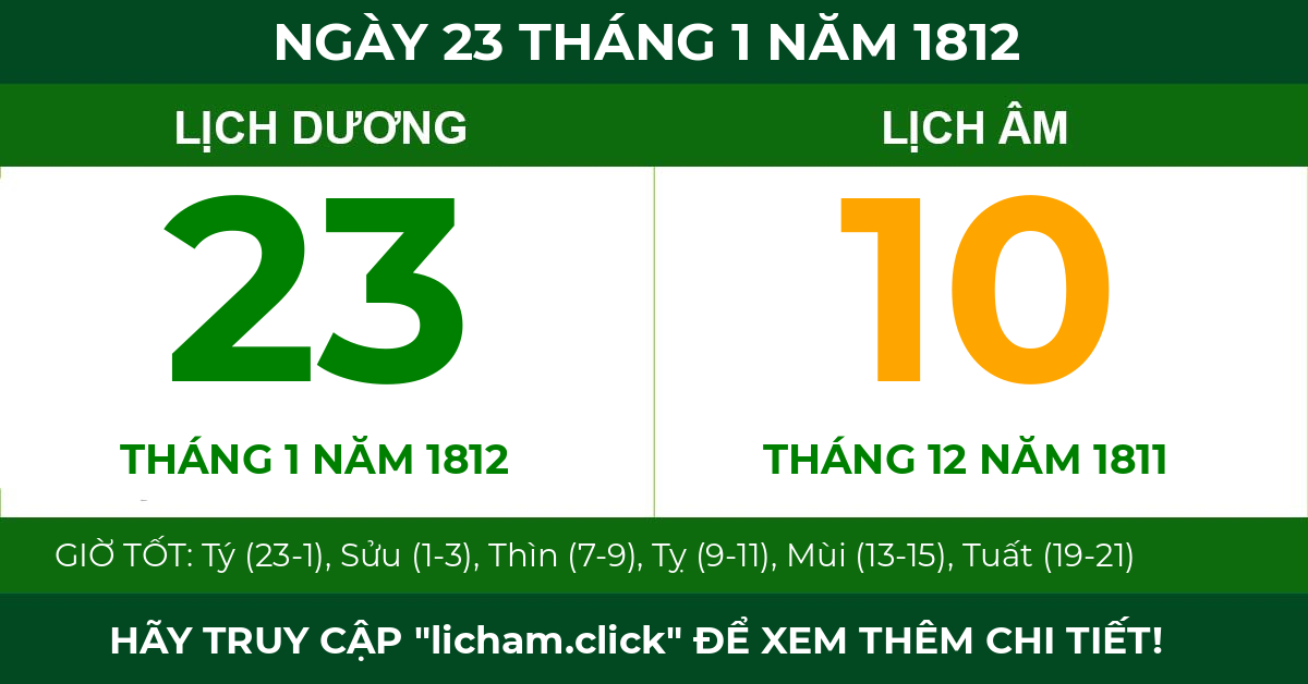 lịch âm ngày 23 tháng 1 năm 1812