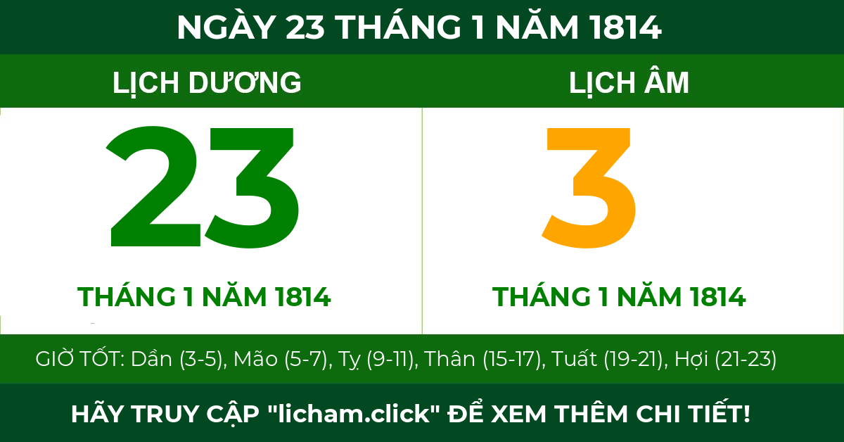 lịch âm ngày 23 tháng 1 năm 1814