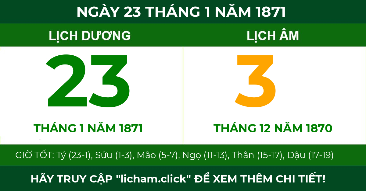 lịch âm ngày 23 tháng 1 năm 1871