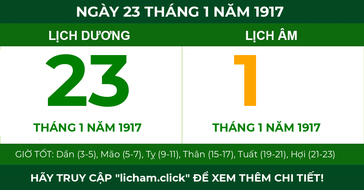 lịch âm ngày 23 tháng 1 năm 1917