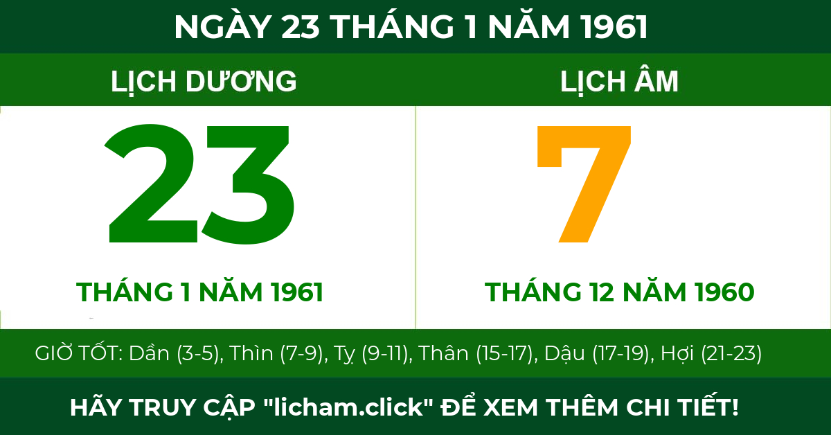 lịch âm ngày 23 tháng 1 năm 1961