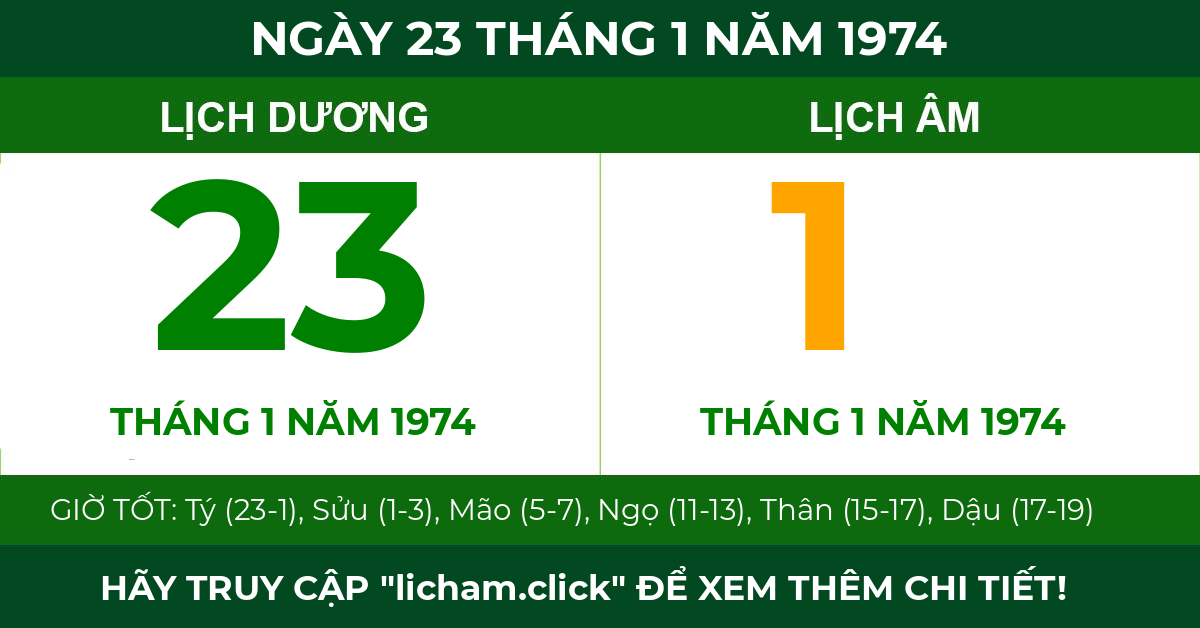 lịch âm ngày 23 tháng 1 năm 1974