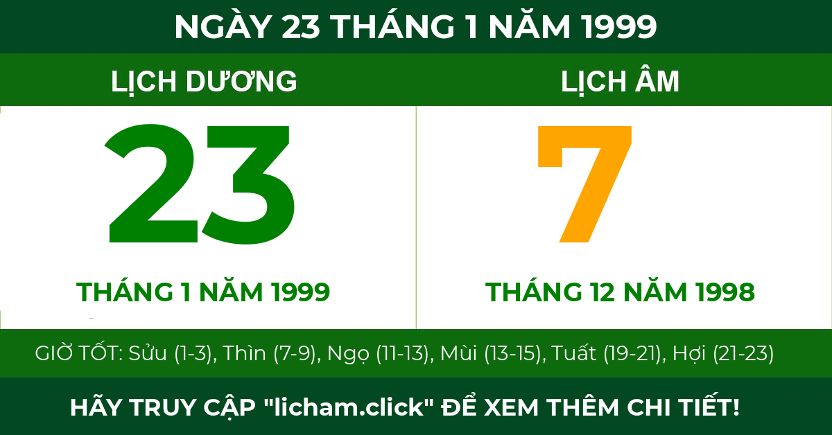 lịch âm ngày 23 tháng 1 năm 1999