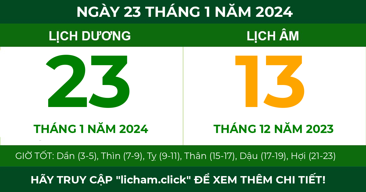 lịch âm ngày 23 tháng 1 năm 2024