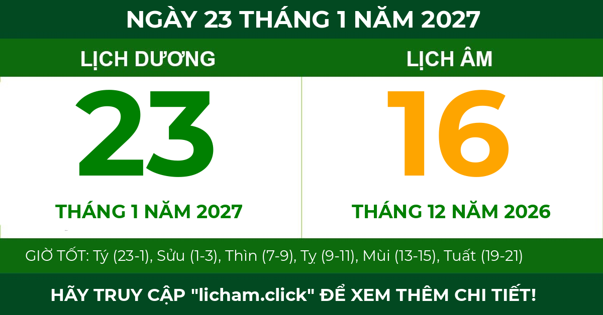 lịch âm ngày 23 tháng 1 năm 2027