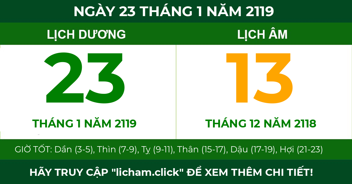 lịch âm ngày 23 tháng 1 năm 2119