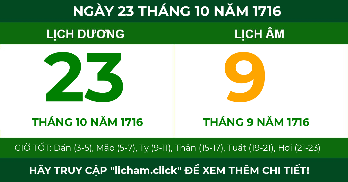 lịch âm ngày 23 tháng 10 năm 1716