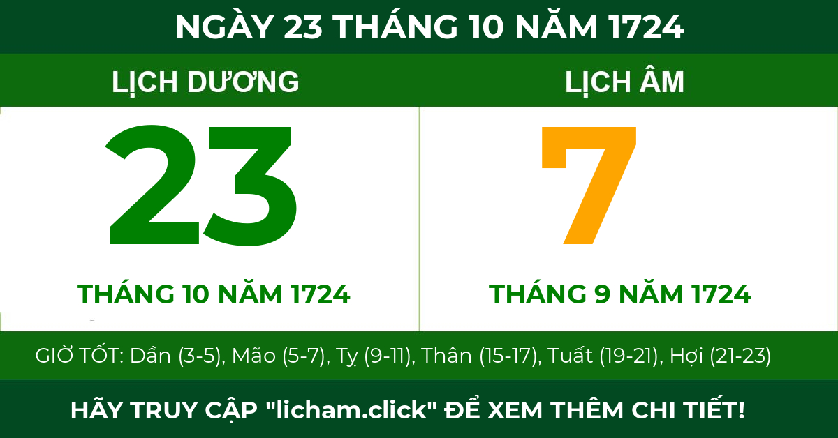 lịch âm ngày 23 tháng 10 năm 1724