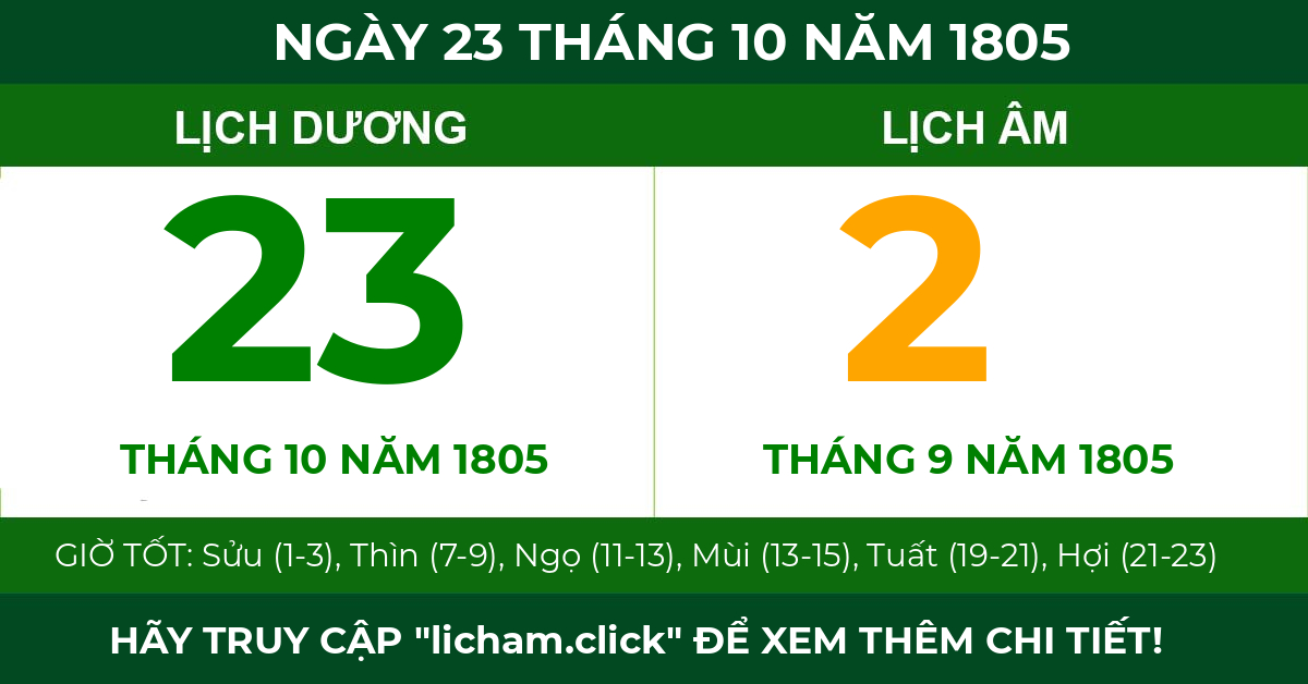 lịch âm ngày 23 tháng 10 năm 1805