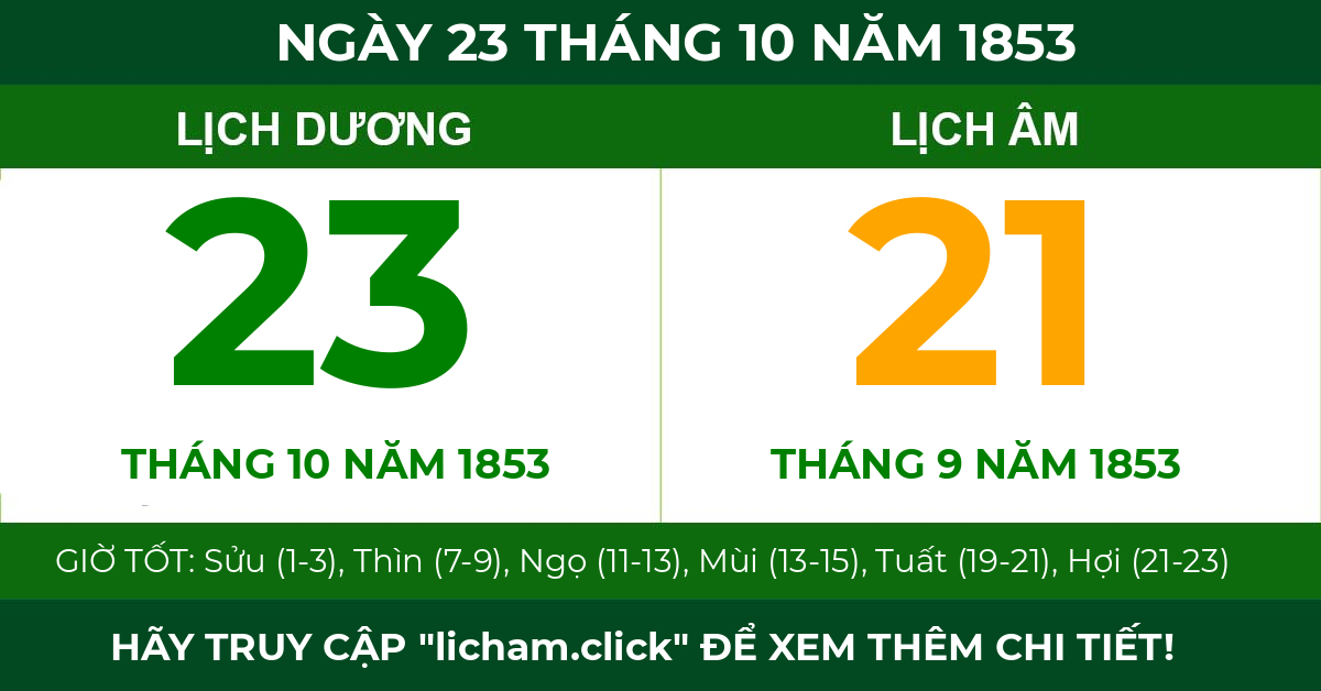 lịch âm ngày 23 tháng 10 năm 1853