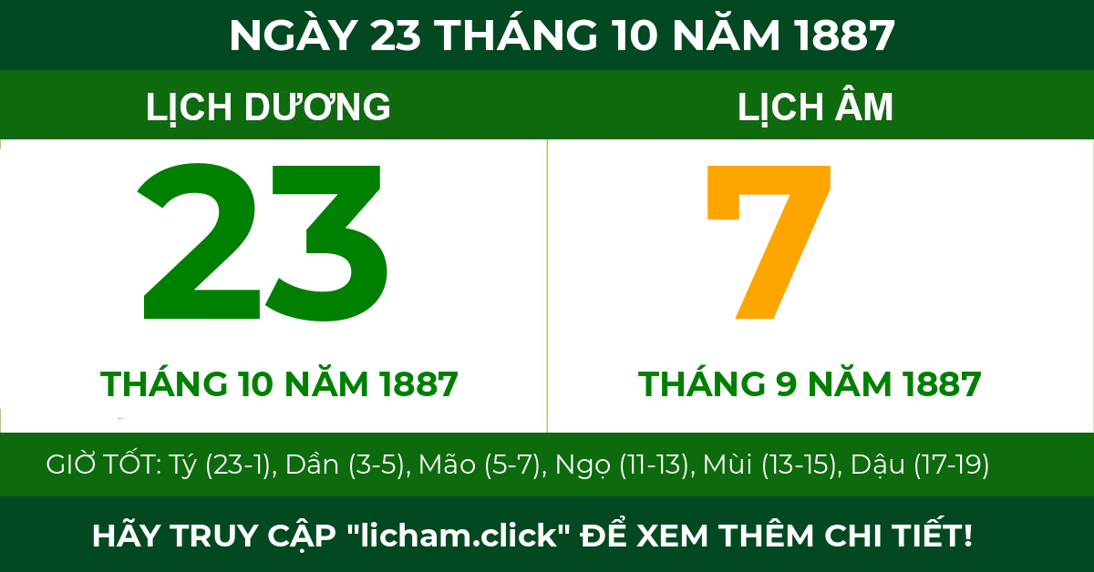 lịch âm ngày 23 tháng 10 năm 1887