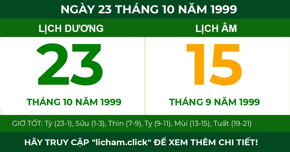 lịch âm ngày 23 tháng 10 năm 1999