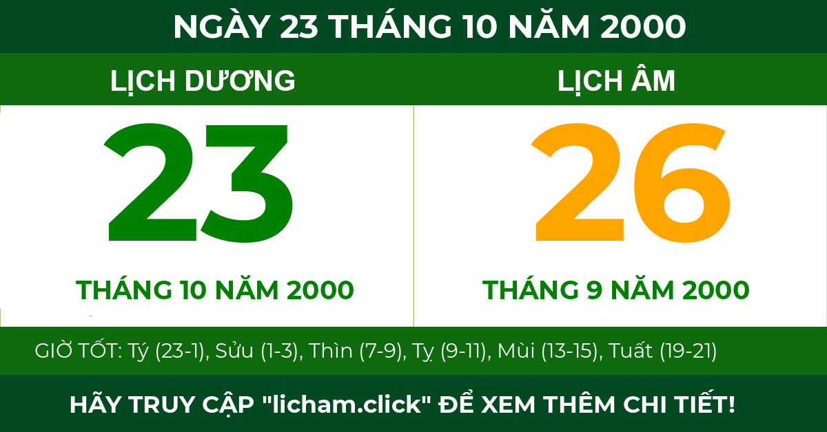 lịch âm ngày 23 tháng 10 năm 2000