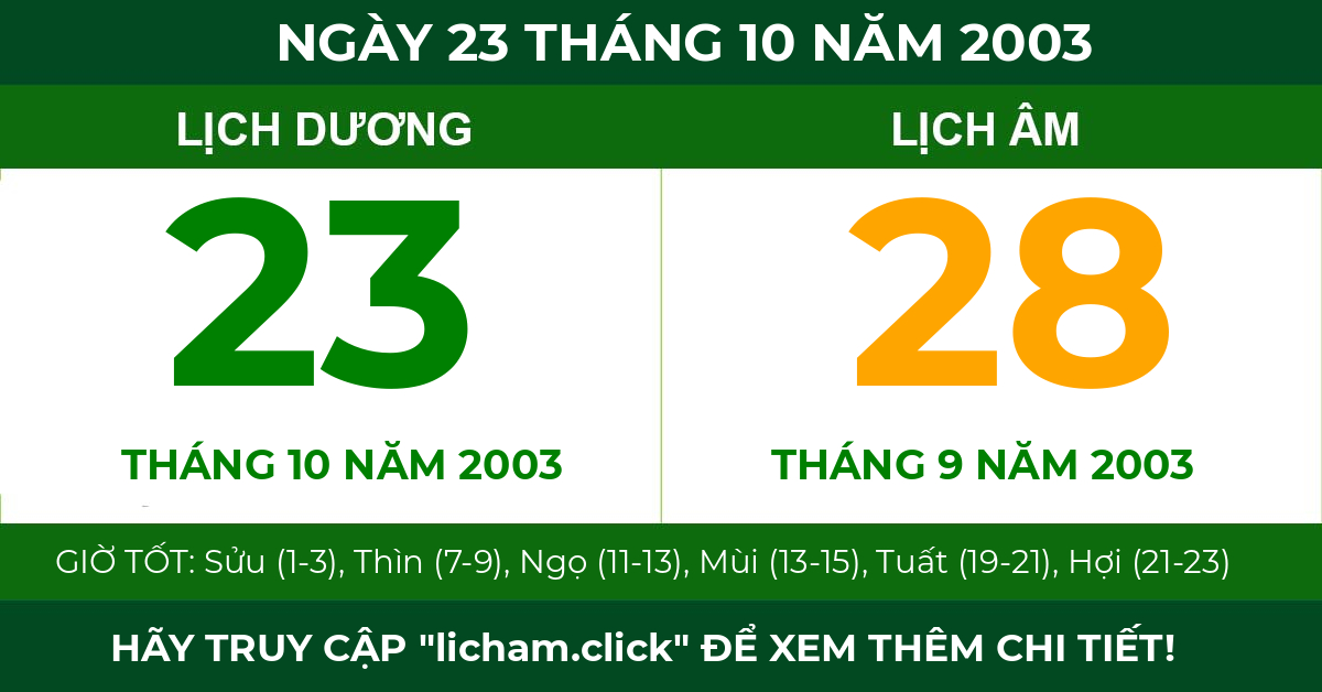 lịch âm ngày 23 tháng 10 năm 2003