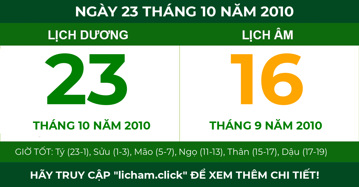 lịch âm ngày 23 tháng 10 năm 2010