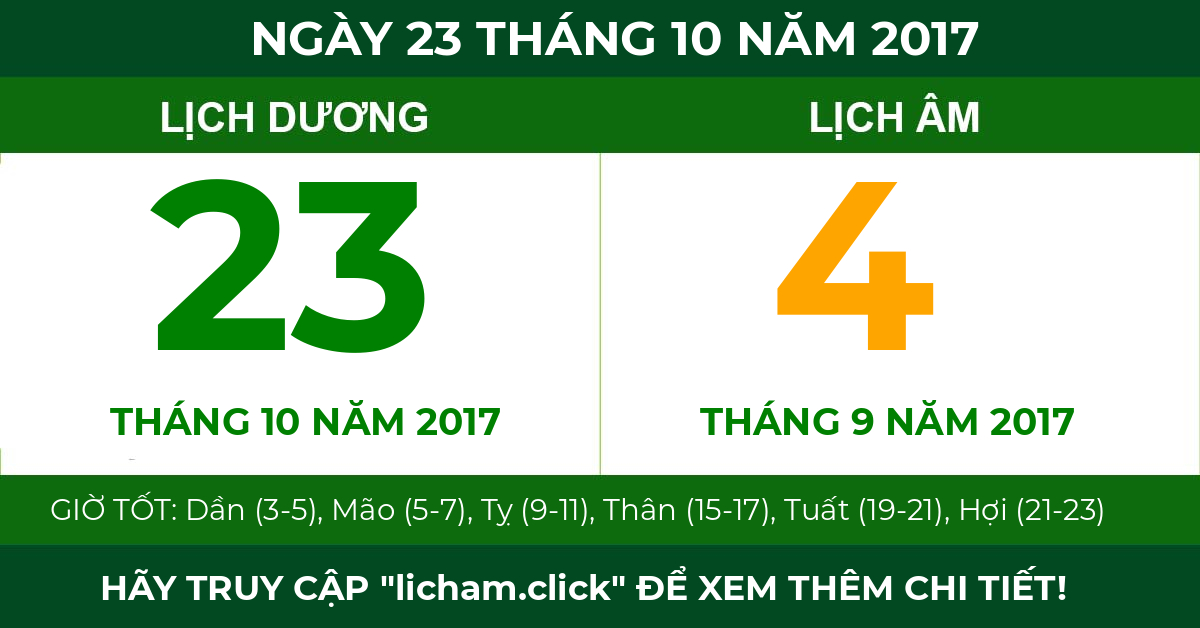 lịch âm ngày 23 tháng 10 năm 2017