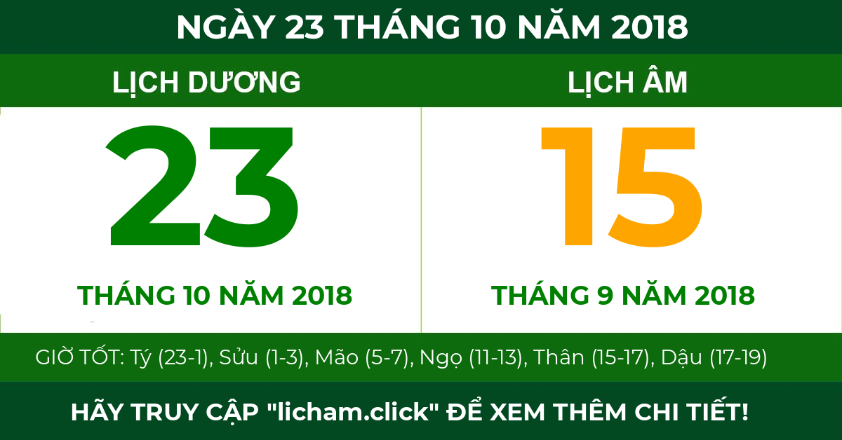 lịch âm ngày 23 tháng 10 năm 2018