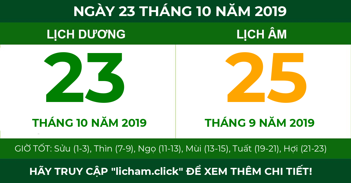 lịch âm ngày 23 tháng 10 năm 2019