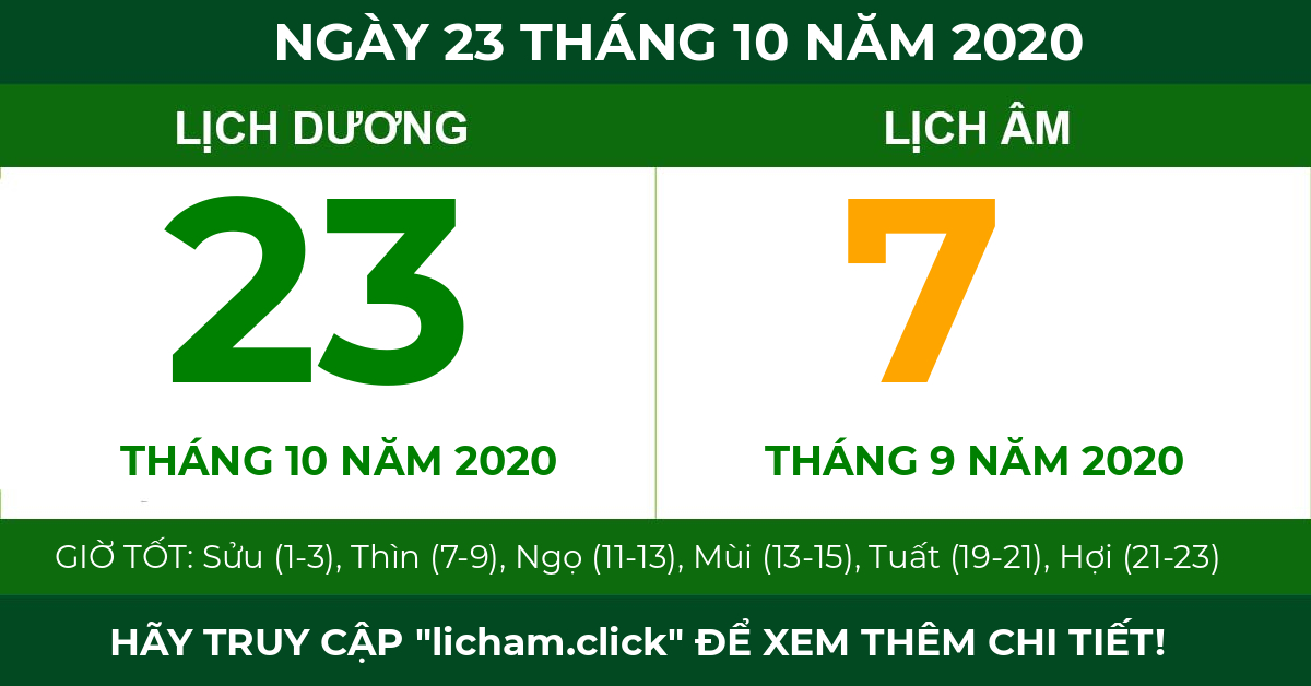lịch âm ngày 23 tháng 10 năm 2020