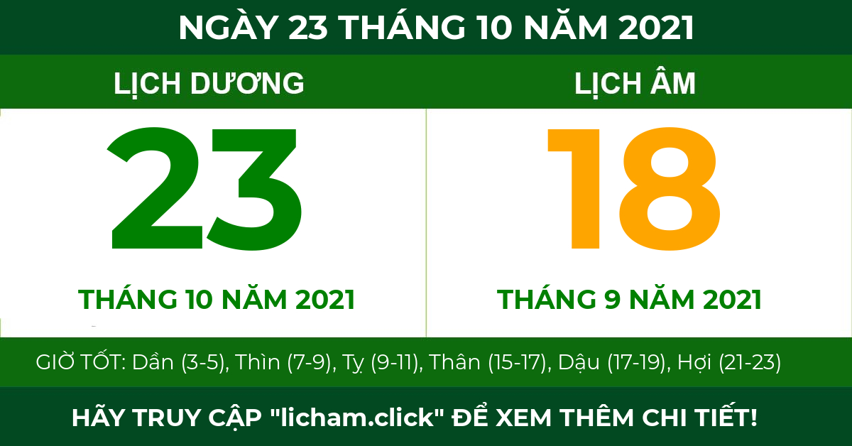 lịch âm ngày 23 tháng 10 năm 2021