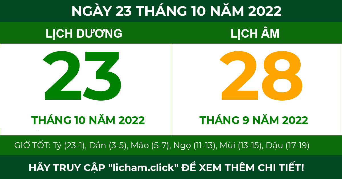 lịch âm ngày 23 tháng 10 năm 2022