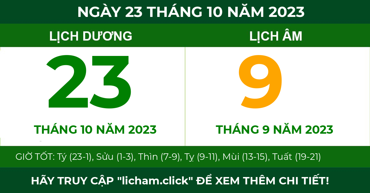 lịch âm ngày 23 tháng 10 năm 2023