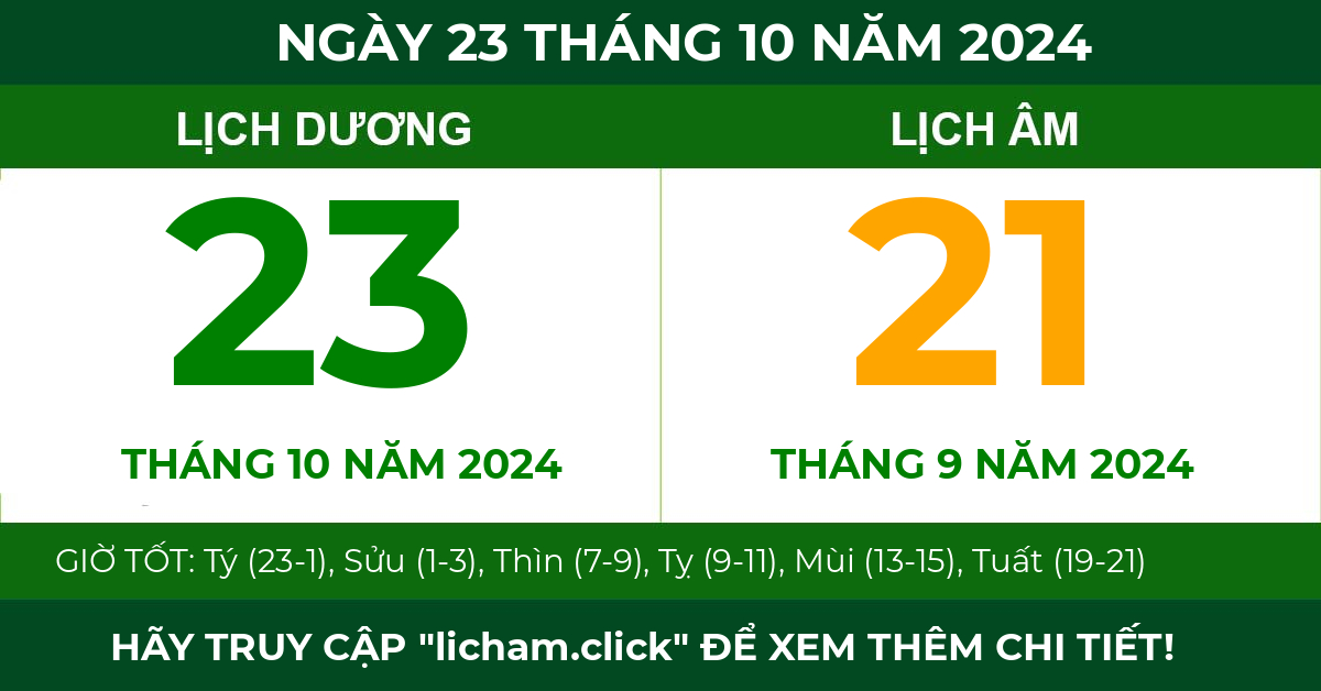 lịch âm ngày 23 tháng 10 năm 2024