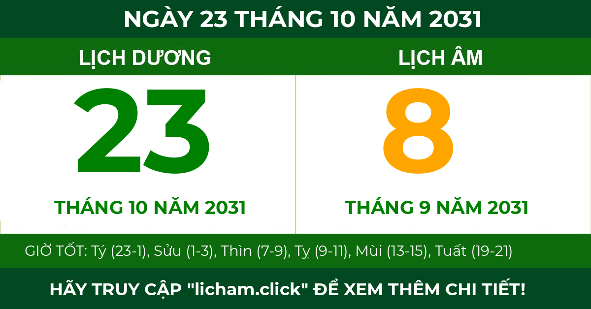 lịch âm ngày 23 tháng 10 năm 2031