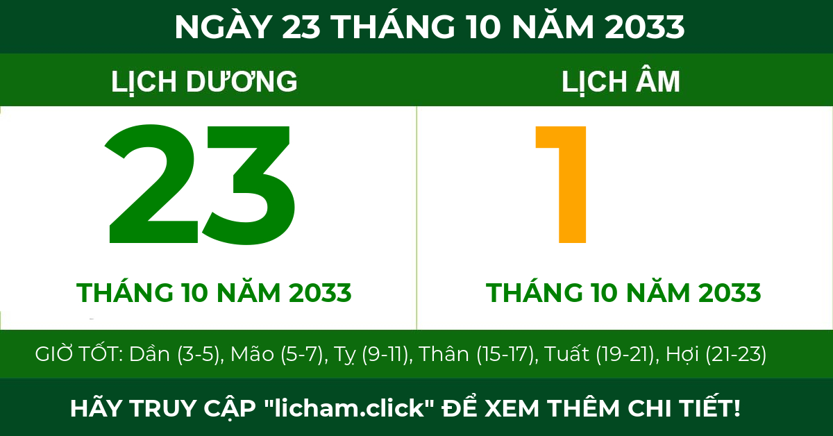 lịch âm ngày 23 tháng 10 năm 2033