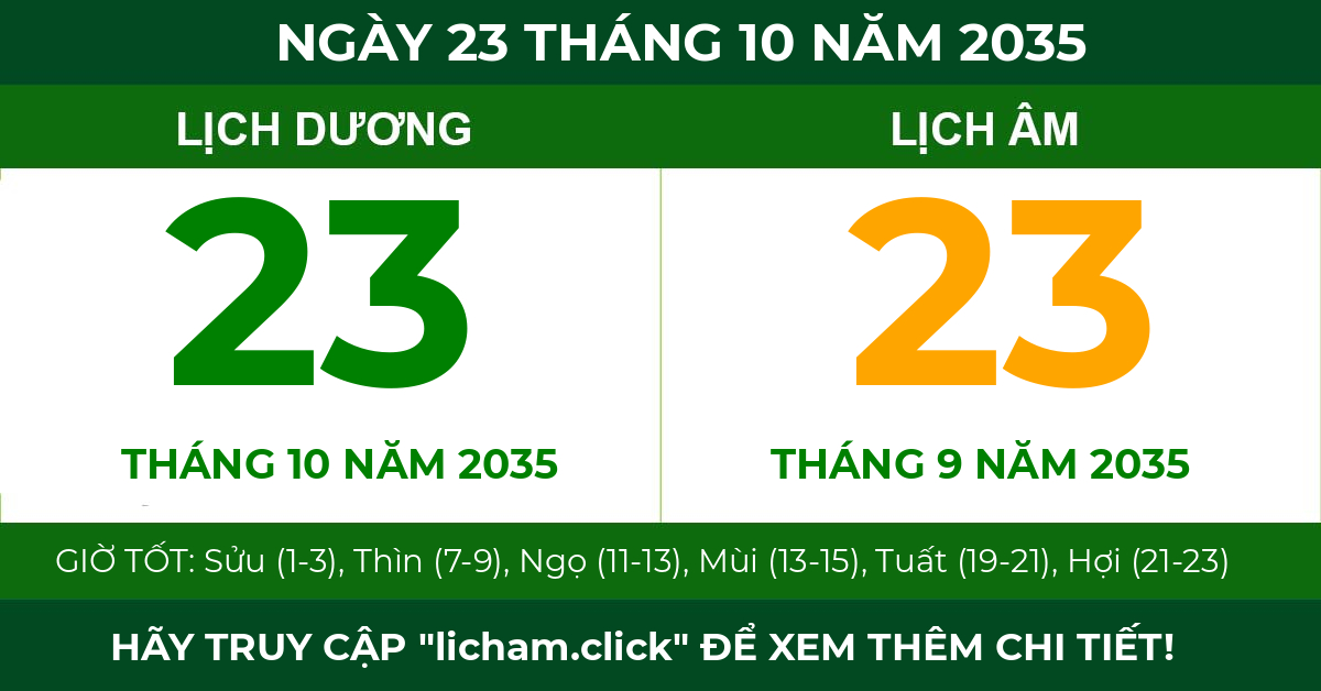 lịch âm ngày 23 tháng 10 năm 2035