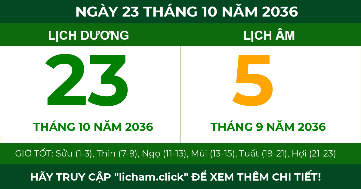 lịch âm ngày 23 tháng 10 năm 2036