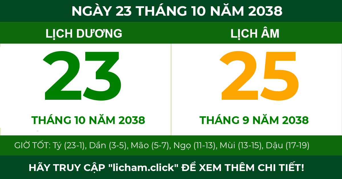 lịch âm ngày 23 tháng 10 năm 2038