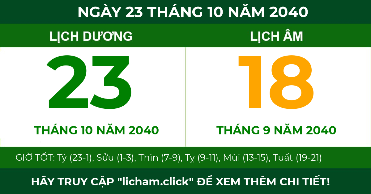 lịch âm ngày 23 tháng 10 năm 2040