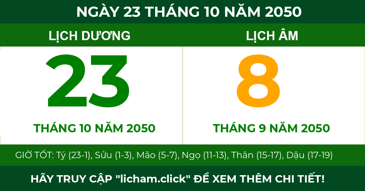 lịch âm ngày 23 tháng 10 năm 2050