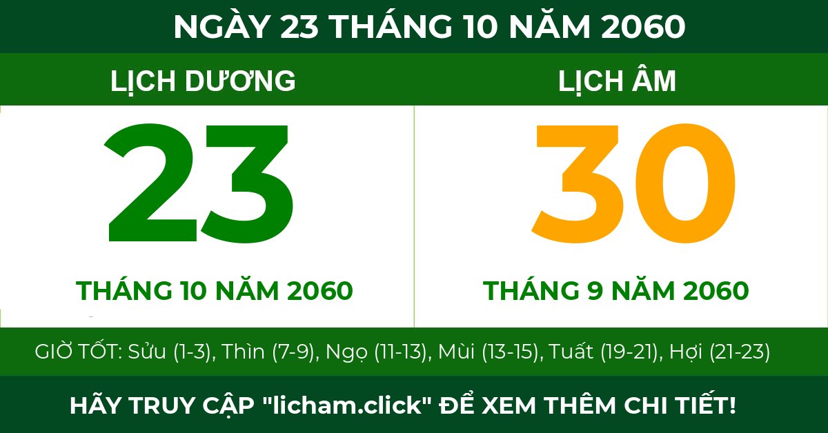 lịch âm ngày 23 tháng 10 năm 2060
