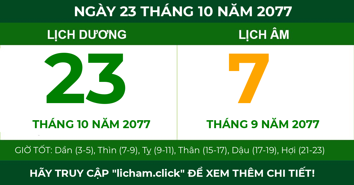 lịch âm ngày 23 tháng 10 năm 2077