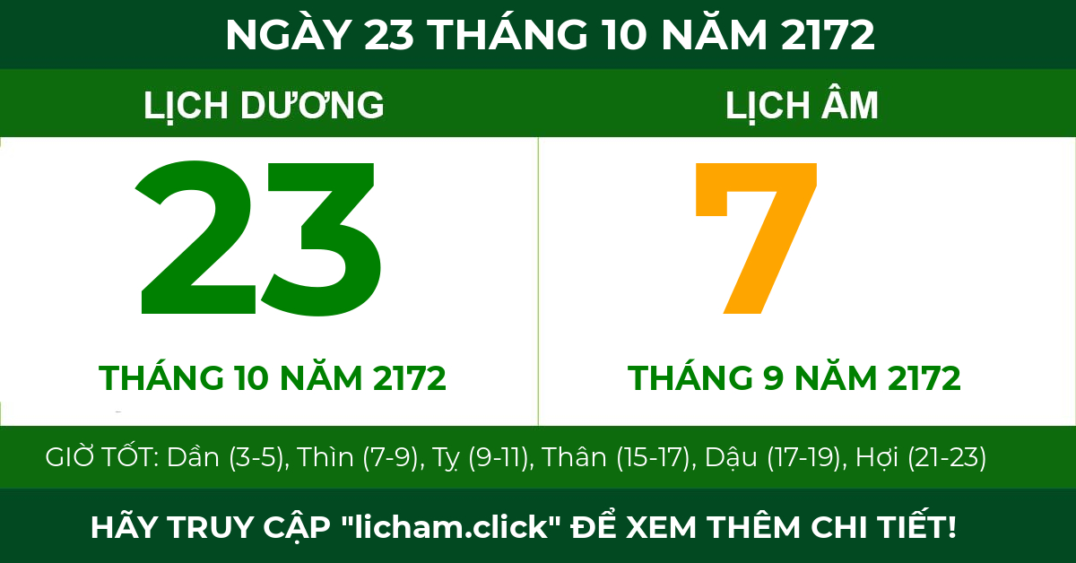 lịch âm ngày 23 tháng 10 năm 2172