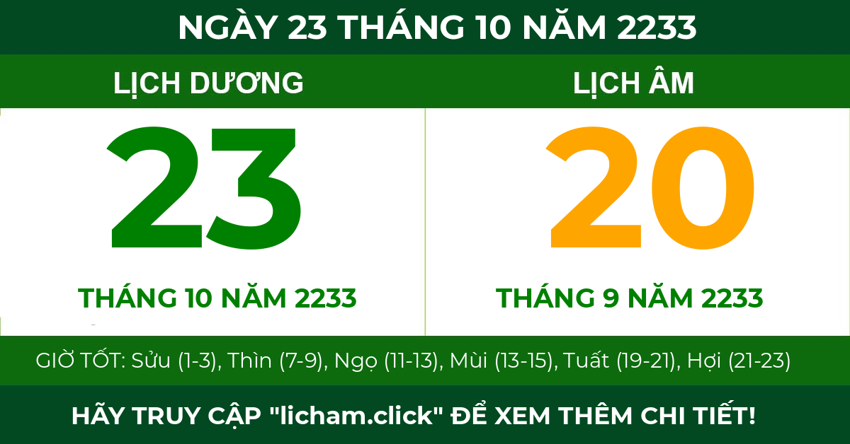 lịch âm ngày 23 tháng 10 năm 2233