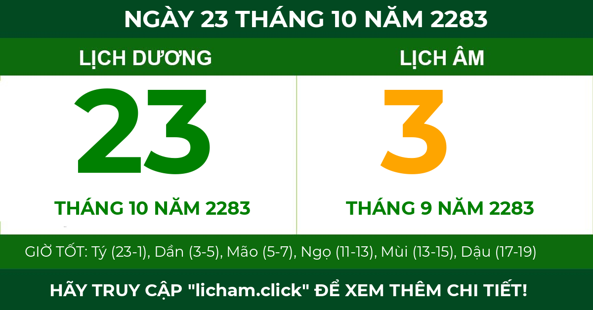 lịch âm ngày 23 tháng 10 năm 2283