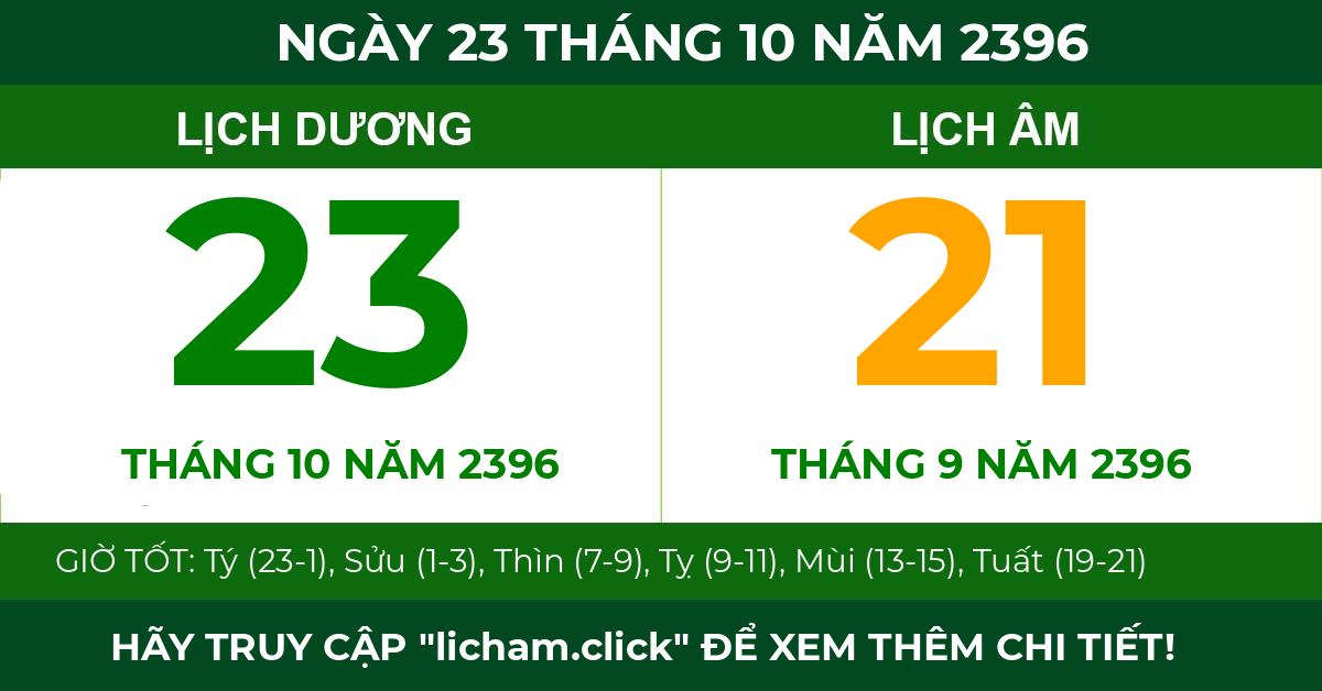 lịch âm ngày 23 tháng 10 năm 2396