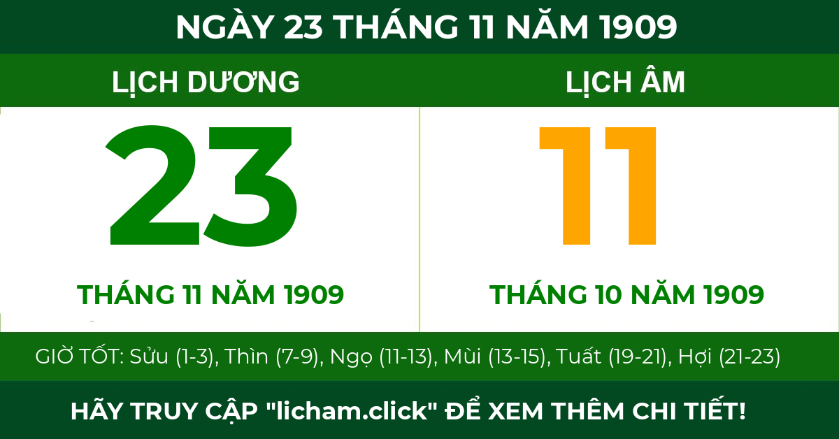 lịch âm ngày 23 tháng 11 năm 1909