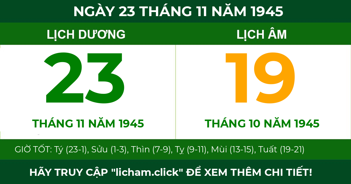 lịch âm ngày 23 tháng 11 năm 1945