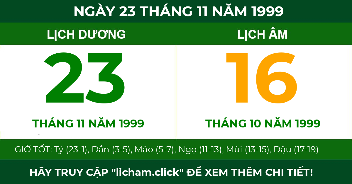 lịch âm ngày 23 tháng 11 năm 1999