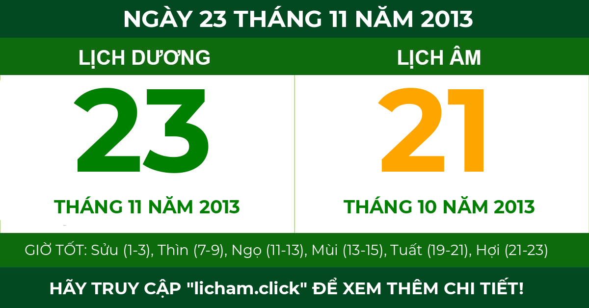 lịch âm ngày 23 tháng 11 năm 2013