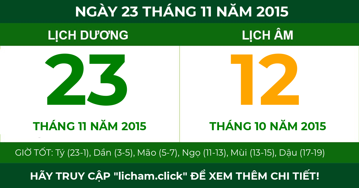 lịch âm ngày 23 tháng 11 năm 2015