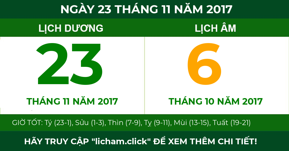 lịch âm ngày 23 tháng 11 năm 2017