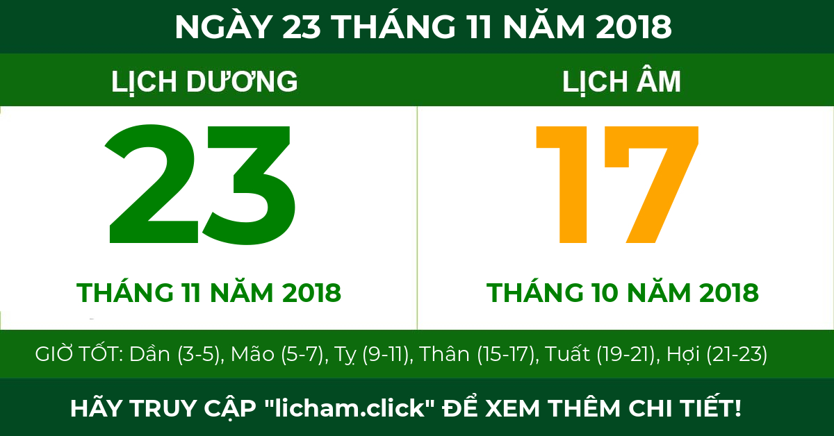 lịch âm ngày 23 tháng 11 năm 2018