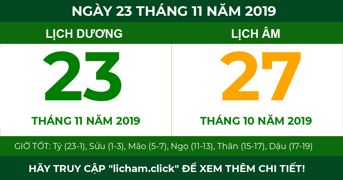 lịch âm ngày 23 tháng 11 năm 2019