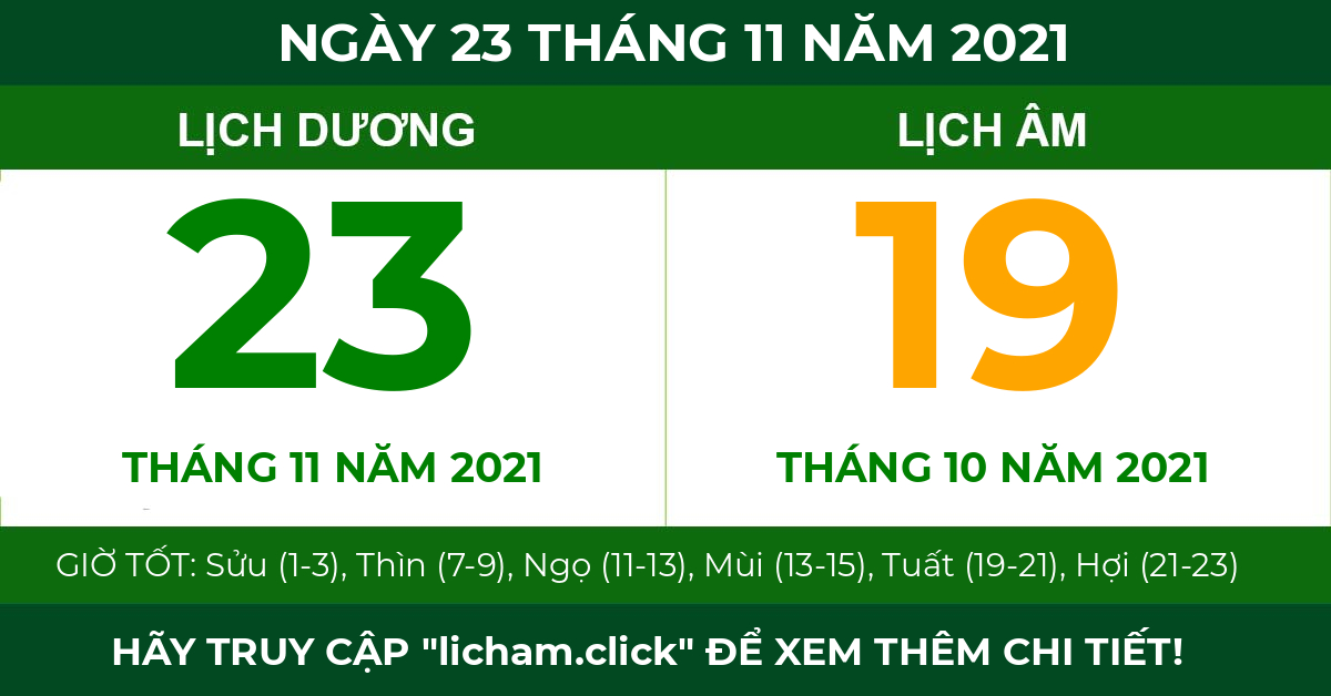 lịch âm ngày 23 tháng 11 năm 2021