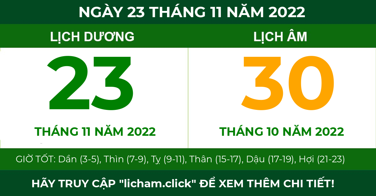 lịch âm ngày 23 tháng 11 năm 2022